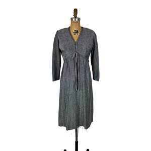 Vintage 70s Lurex Dress Womens Medium Silver Metallic Empire Waist Cocktail